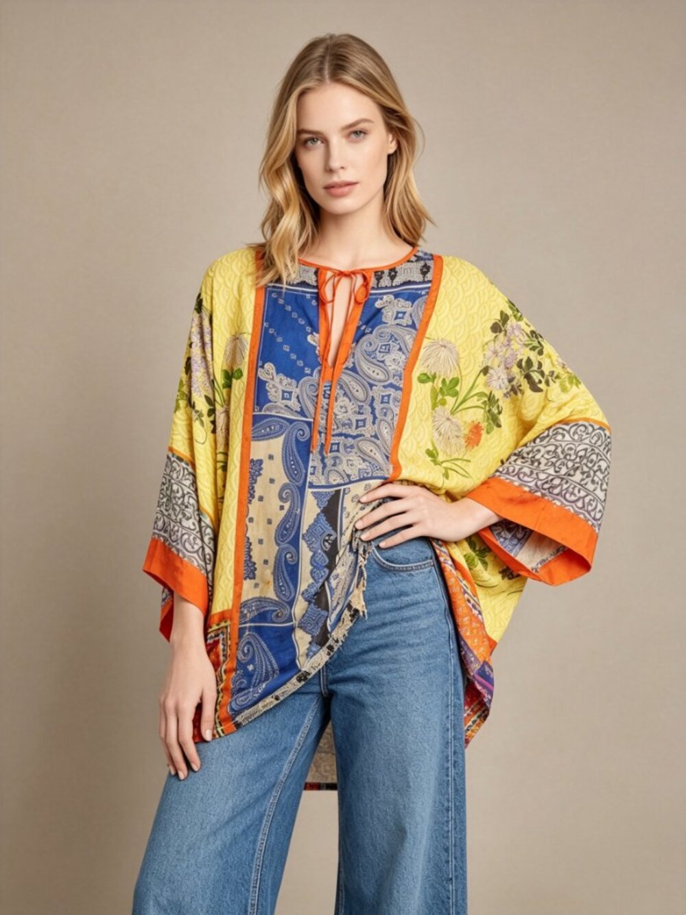 NWOT Johnny Was Brilliant Silk Oversized Kimono Boho Tunic Dress Top Blouse S